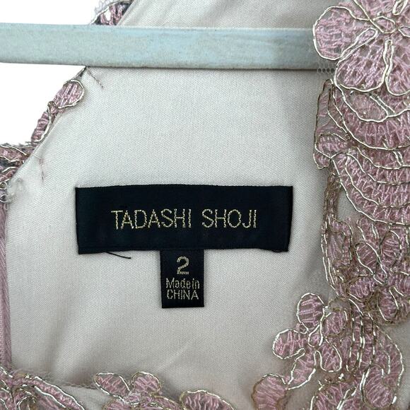 Tadashi Shoji Beige Pink Embroidery Lace V-Neck‎ Sleeveless Cocktail Dress 2 - Picture 4 of 8